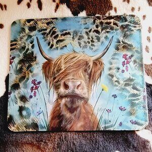 Highland Cow Animal Print Floral Computer Mouse Pad
